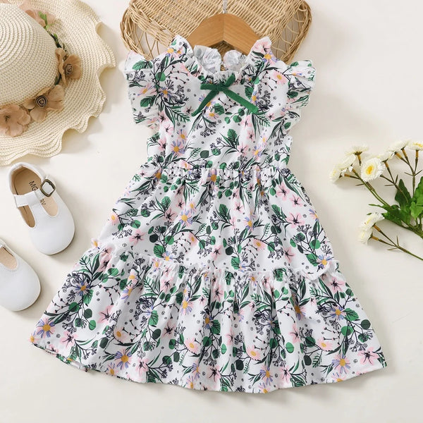 1-6 Years Kids Baby Girl Daily Dress Flowers Print Sleeveless Retro