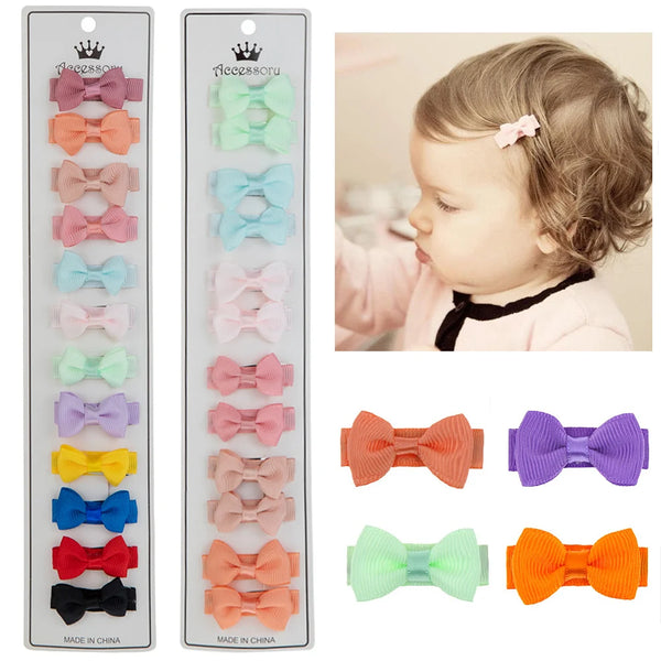 12Pcs/Lot 4cm Solid Grosgrain Ribbon Bows Duckbill Clips Cute Handmade