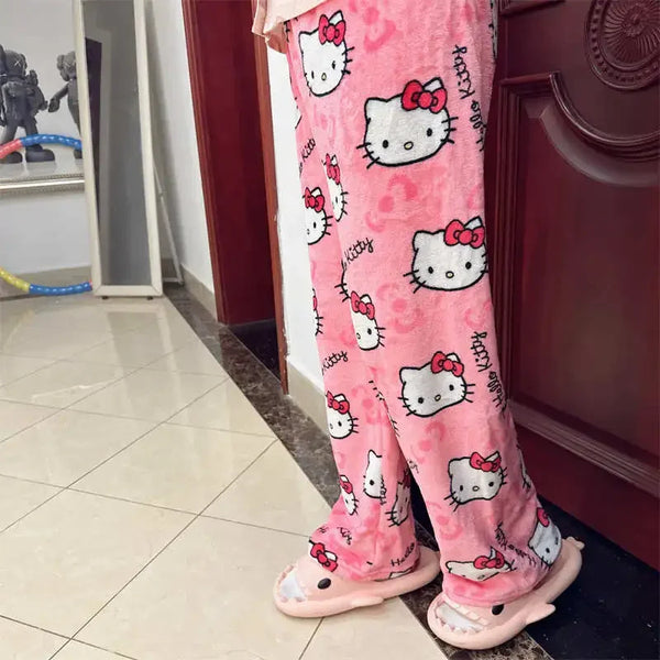 Sanrio Hello Kitty Fleece Coral Pajama Pants Soft Trousers Women