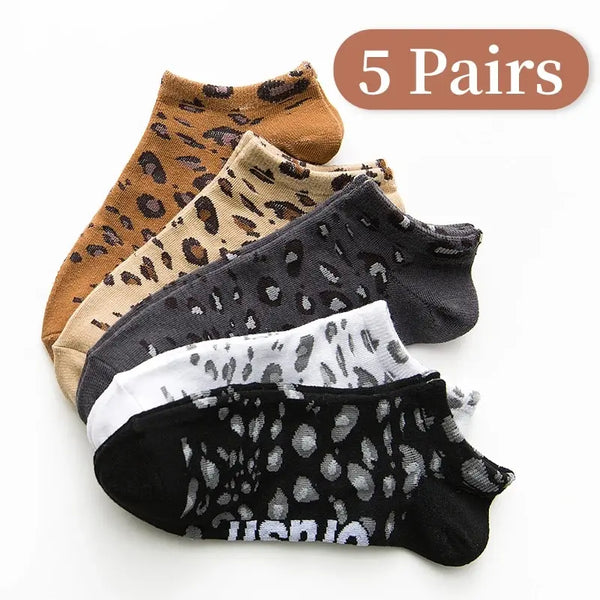 5 Pairs of Women's Seasonal Fashionable and Trendy Leopard Print