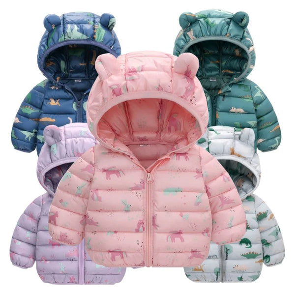 1-5 Years Baby Boy Hooded Lightweight Down Jacket Kids Girl Cartoon