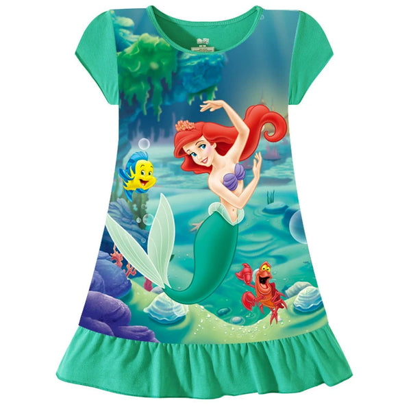 New Summer Kids Cartoon 3-8Years Mermaid Dress Sleepwear Princess