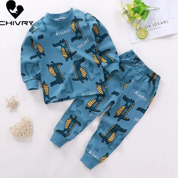 2024 New Kids Boys Girls Pajama Sets Cartoon Print Long Sleeve Cute