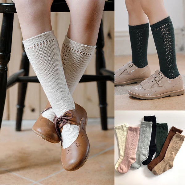 100% Cotton Kids Knee High Socks Baby Girls Boys Spring Autumn Cotton