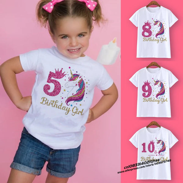 Unicorn Birthday Shirt 1-12 Birthday T-Shirt  Wild Tee Girls Party T