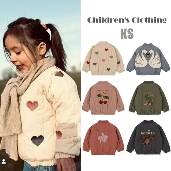 Winter Ks Baby Boys Jacket Lambswool Cotton Cartoon Embroidery Sequin