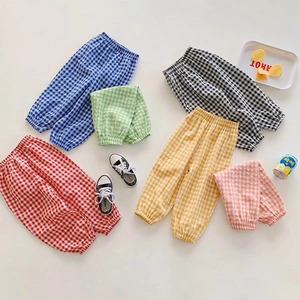 Summer Plaid Mosquito Proof Pants Outdoor Wear Baby Girls New Style