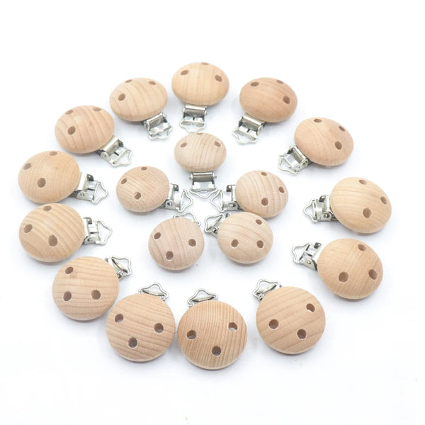 Wooden Soother Clip Nursing 5pcs Beech Perforated Pacifier Clips