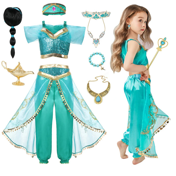 Disney Jasmine Costume For Girl Aladdin Princess Magic Lamp Pants Set