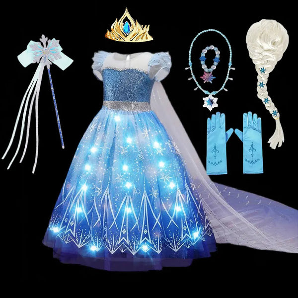 Disney Elsa Role Playing Dress Light Up Kids Halloween Frozen Carnival