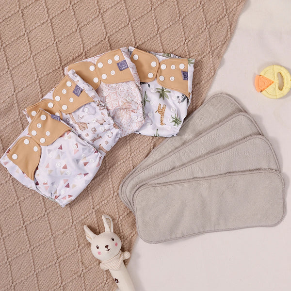 4 Pcs Waterproof Baby Cloth Diaper With 4 Inner For 3-15kg Washable