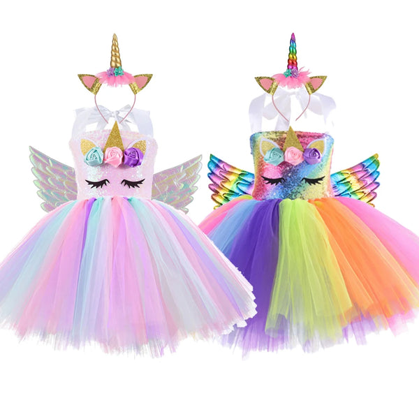 Princess Girls Unicorn Tutu Dress Outfits Pastel Flower Baby Girl