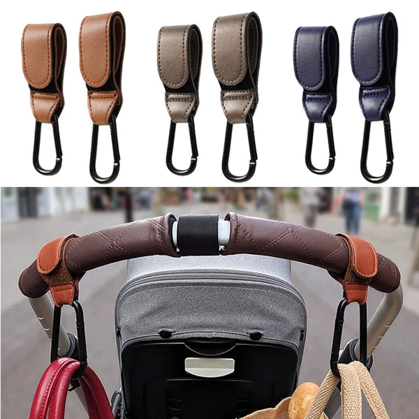 2pcs Baby Stroller Hook PU Leather Rotatable Cart Organizer Pram Bag