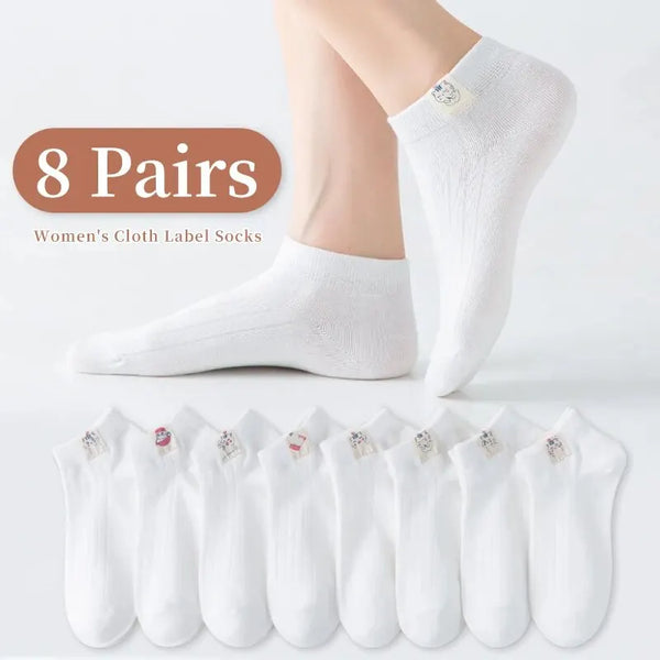 8 Pairs of Women's Spring and Summer Four-seasons White Simple Solid