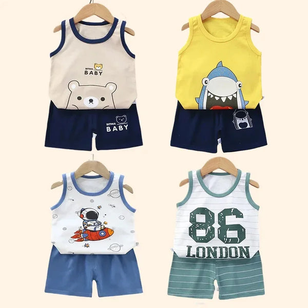 Children Sets Kids Clothes Boys Girls Vest Suit  Summer Children's