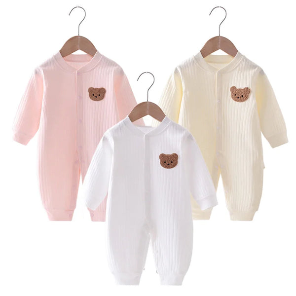 2024 Autumn Baby Romper Solid Color Bear Jumpsuit Cotton Spring