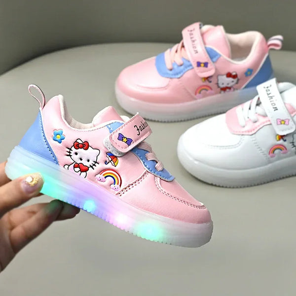 LED Kids Shoes for Girls Cute Cartoon Hello Kitty Shoes Baby Girl