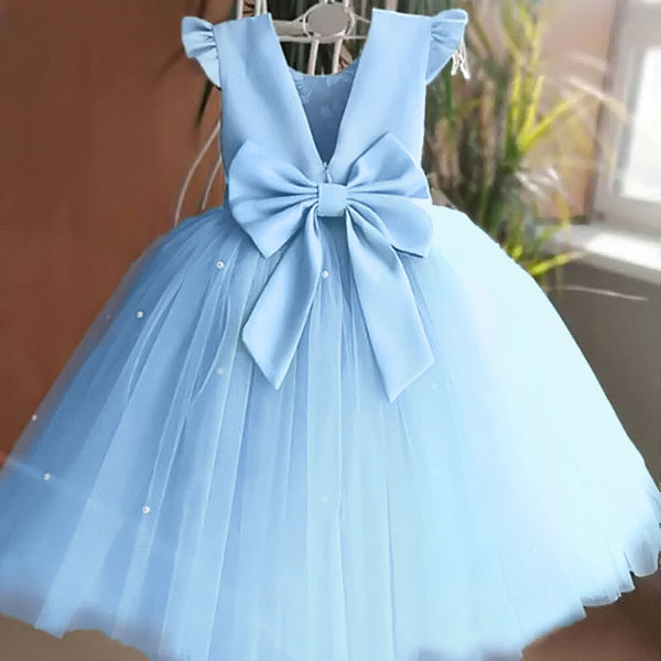 Toddler Girl Flower Birthday Tulle Dress Backless Bow Wedding Gown