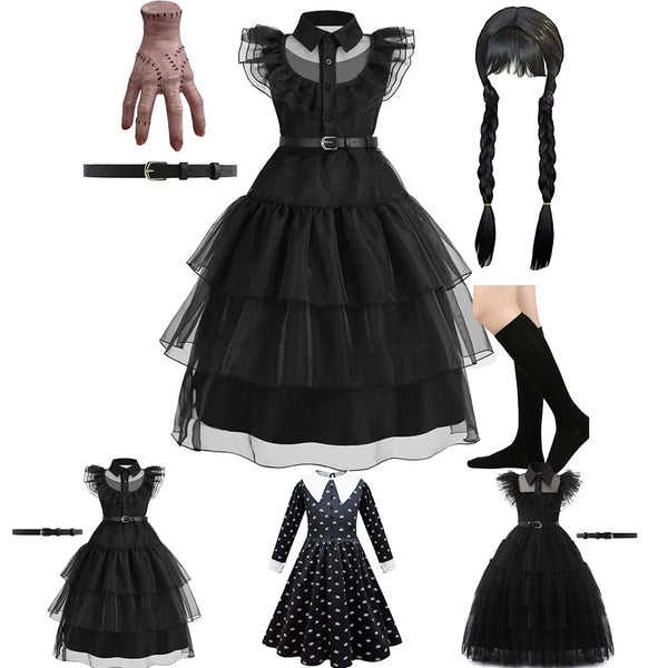 Girls Wednesday Dress Children Addams Halloween Black Family Clothes