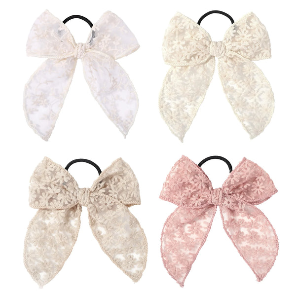 Fashion Hollow Out Embroidered Lace Flower Bows Hair Band Kids Hair