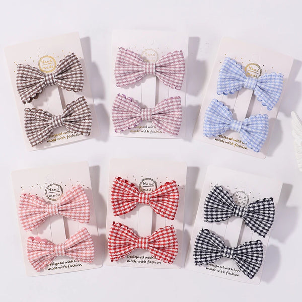 2PCS/Set Mini Bows Hairclips Baby girl Kids Cute Plaid Hairpins