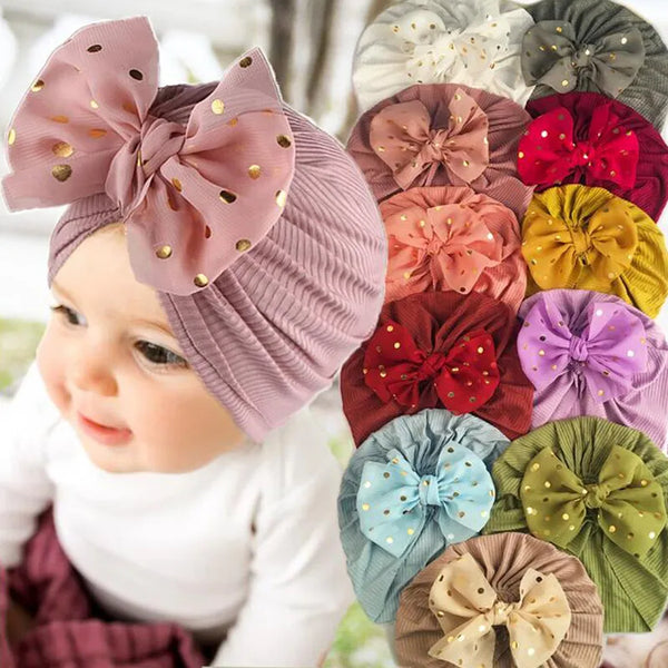 Lovely Shiny Bowknot Baby Hat Cute Solid Color Baby Girls Boys Hat