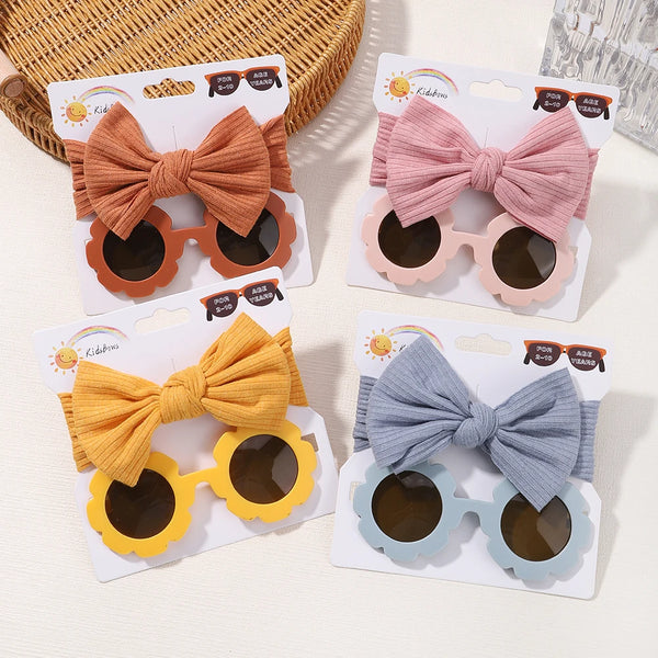 Fashion Baby Hair Glasses Accessories Set Nylon Bows Headband for