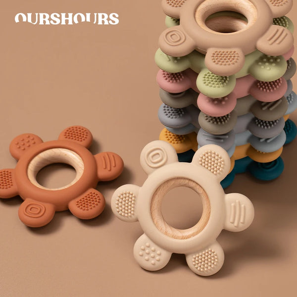 1PC Baby Silicone Teether Toy BPA Free Infant Wooden Ring Health Care