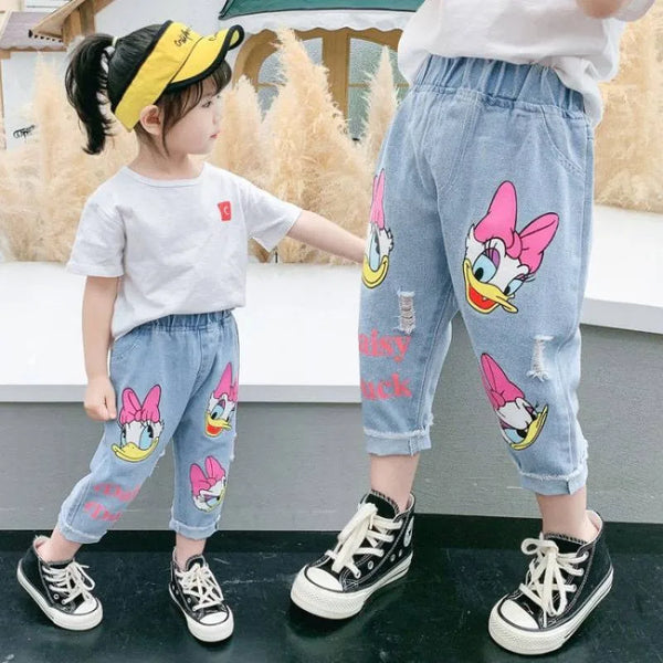 Spring Summer Children Cartoon Daisy Jeans Thin Baby Girls Loose Denim