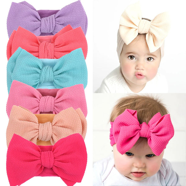 Solid Big Bow Topknot Headband for Baby Girls Elastic Nylon Hair Bands