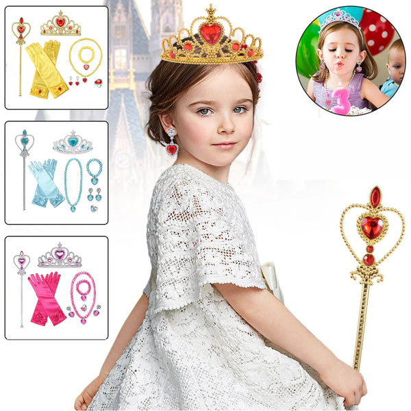 7-piece Elsa Princess accessory set, crown gloves, wand necklace,