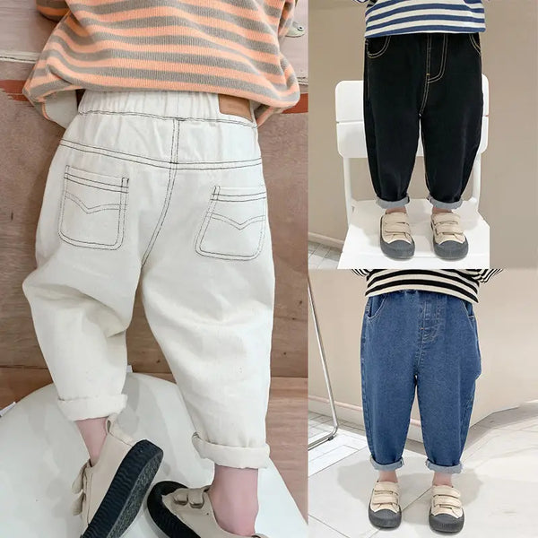 Baby Boy Girl Loose Jeans New Fashion Korean Style Casual Solid Color