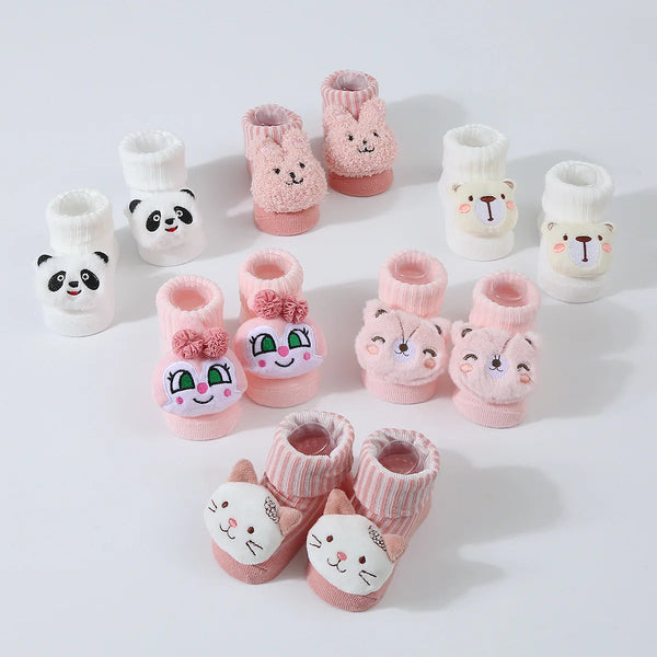 Cute Cartoon Doll Newborn Socks Spring New Baby Soft Solid Prewalker