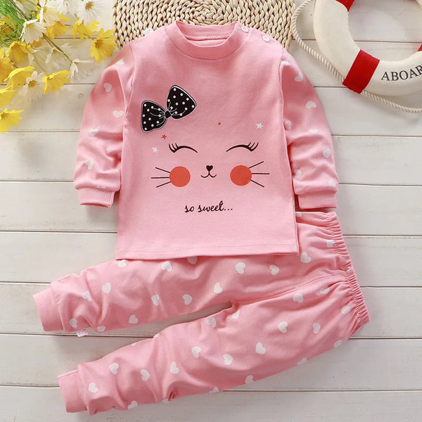 Autumn Sleepwear Pajamas For Girls Boys Long Sleeve Tops+Pants Suits