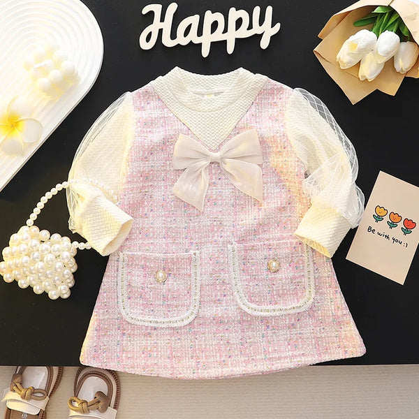 Elegant Children'S Dresses For Girls Fashion Bow Long Sleeve Princess