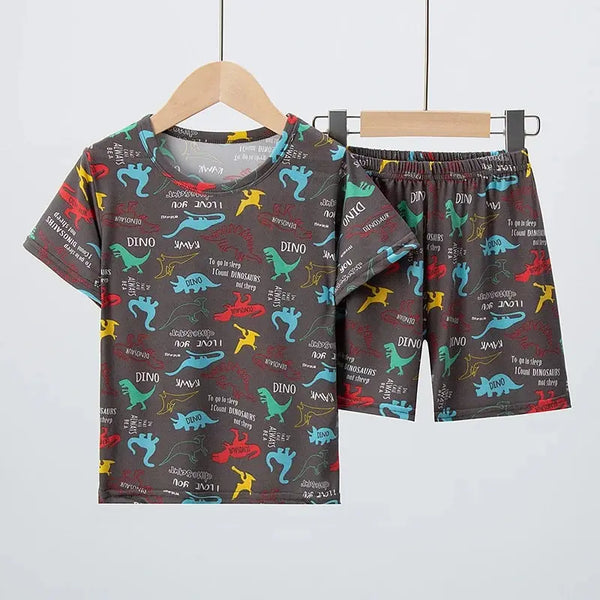 Summer CHILDREN'S Shorts and Short Sleeves 2-piece Cute Dinosaur Home