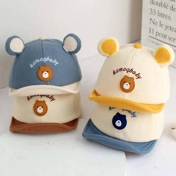 Cartoon Bear Baby Baseball Cap With Ears Cute Animal Sun Hat for Boys