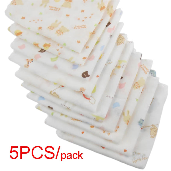 5pcs Pack 31*31cm 100% Cotton Gauze Cartoon Newborn Infant Baby Face