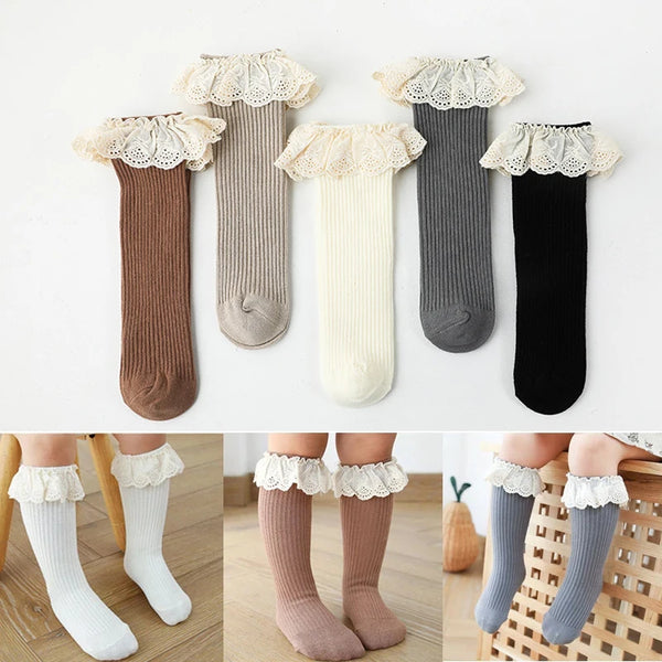 Baby Girls Knee High Socks Long Kids Soft Cotton Lace Stuff Princess