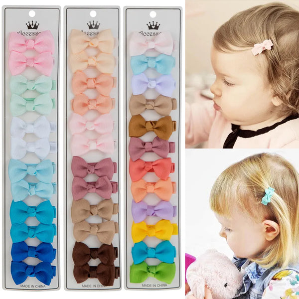 12Pcs/Lot 4.5cm Solid Grosgrain Ribbon Bowknot Kids Hair Clips