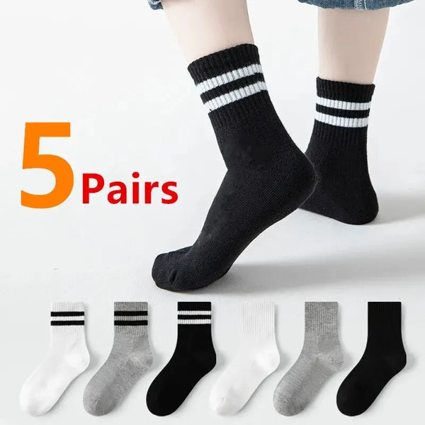 5Pairs/Lot Black White Kids Socks Casual Baby Girls Boys Cotton Stripe