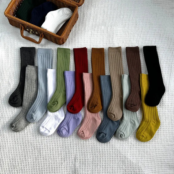 New Solid Baby Boys Girls Knee High Long Socks Cotton Breathable