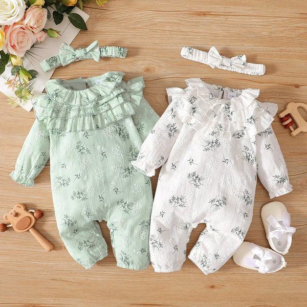 Newborn Baby Girl Spring and Autumn Bodysuit Floral Print Long Sleeve