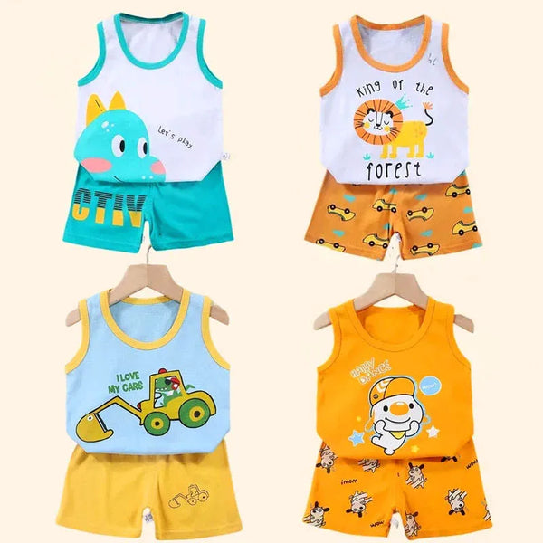 Boys Vest Set Summer Cotton New Clothes Children's Sleeveless Cartoon