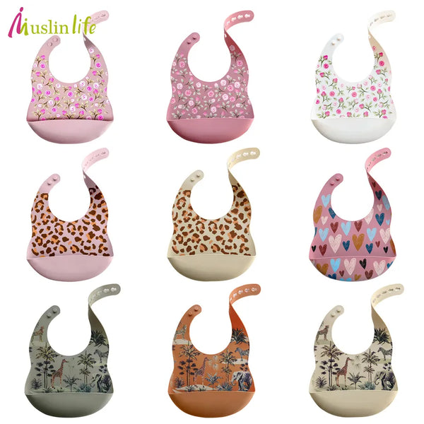 Fashionable Cartoon Printed Waterproof Soft Baby Silicone Bibs Newborn