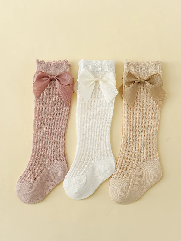 3pairs Baby Girls Bow Decor Anti-Mosquito Socks