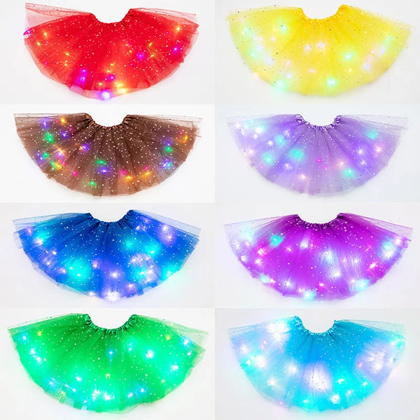 LED Glowing Light Kids Girls Princess Tutu Skirts Children Cloth