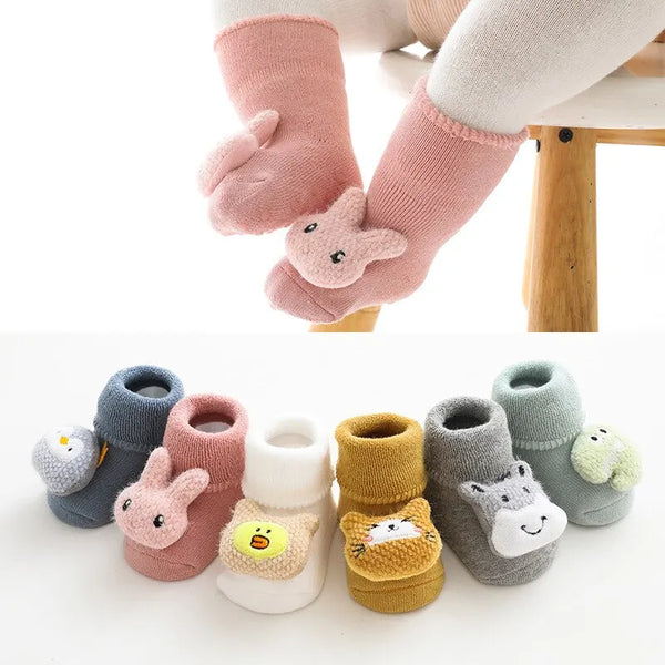 Cartoon Baby Socks For Girl Boys Rabbit Bear Anti Slip Soft Warm