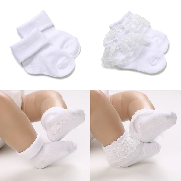 4 Pairs of Cute Lace Cotton Baby Socks 0-1 Years Old Boys and Girls