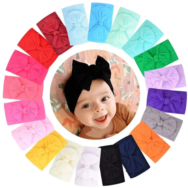 Set of 5 Comfortable Baby Nylon Bow Headbands Super Soft High Elastic